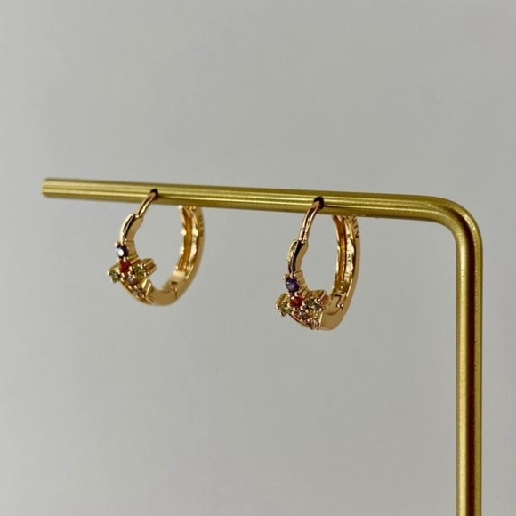 Beautiful Pair of High Quality Gold Plated French Cross Hoop Earrings - Picture 1 of 3